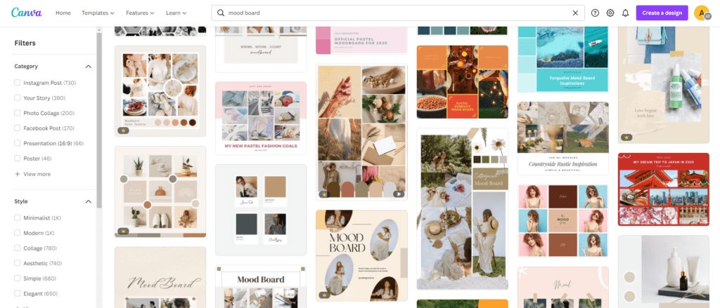 Building a Mood board on canva